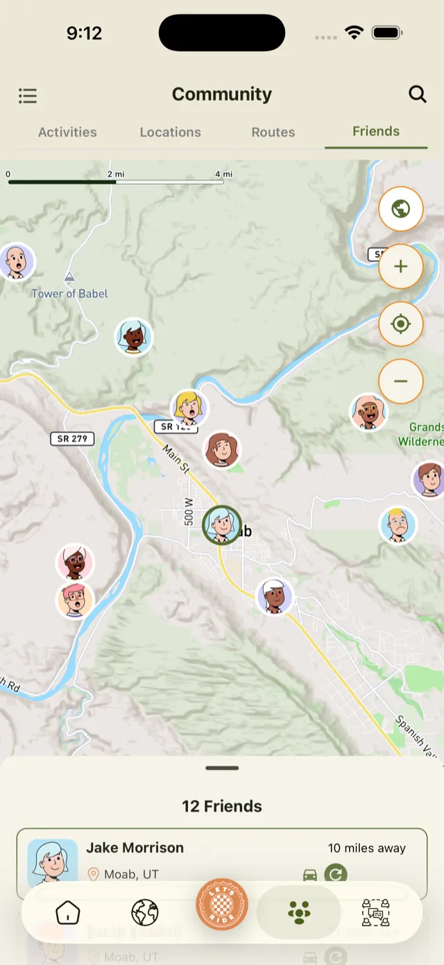 Map showing friends nearby